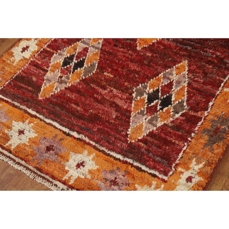 Geometric Moroccan Oriental Rug Hand-Knotted Wool Carpet - 3'4" x 6'6"