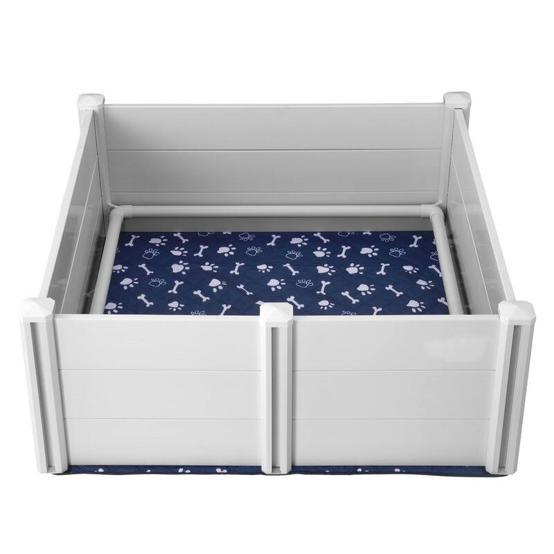 White PVC Plastic Dog Whelping Box with Rails Pee Pad Ideal for Indoor Dogs and Puppies