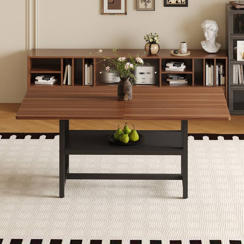 Extra Long Dining Table with Under Table Storage Shelf Black MDF Top Metal Legs Modern Design