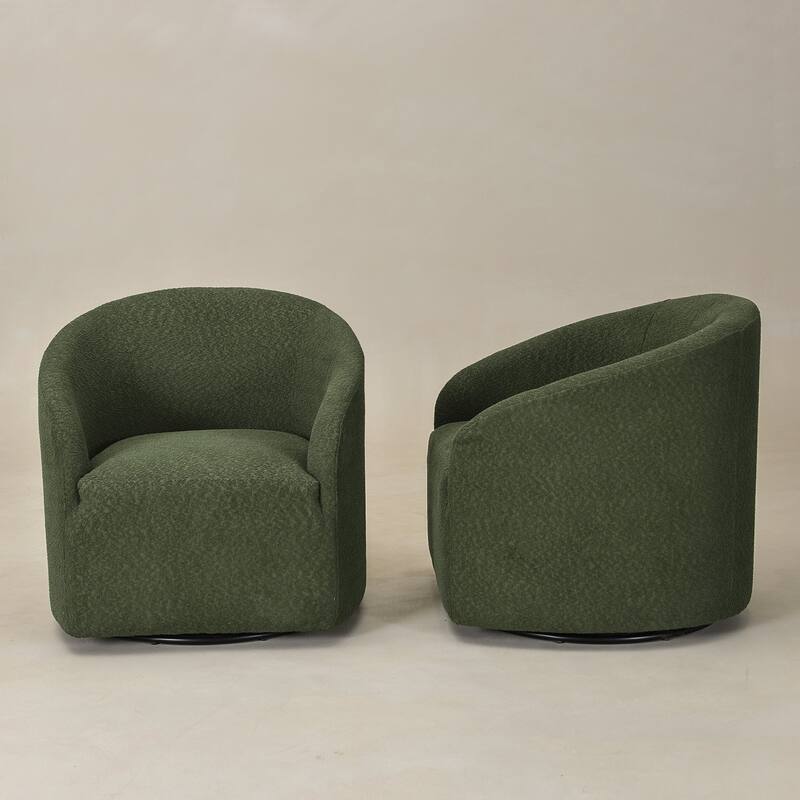 KINWELL 32"W Boucle Upholstered Swivel Barrel Armchair (Set of 2)