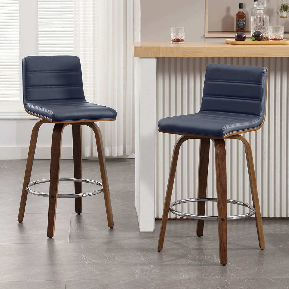 Modern Leather Upholstered Swivel Counter/Bar Stools, Set of 2