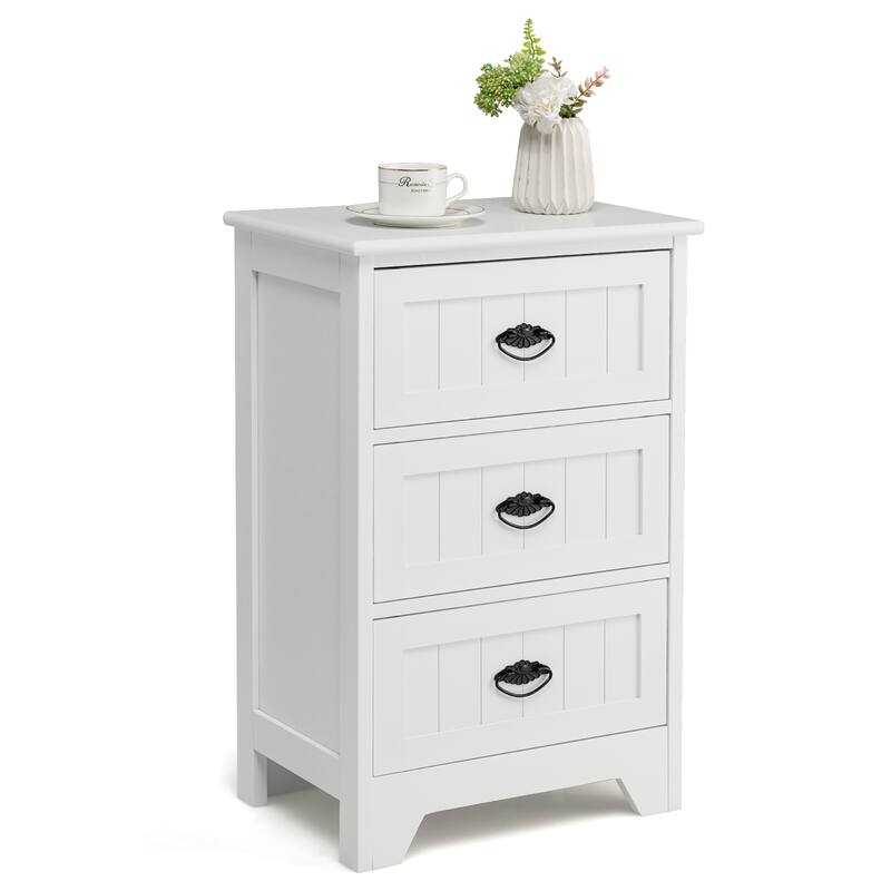 3 Drawers Nightstand End Table Bedroom Organizer Storage Accent Table - White