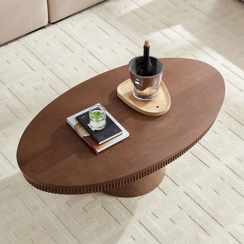 Modern Oval Coffee Table Drum-Shaped Coffee Table Multifunctional Coffee Table with Base, for Living Room‌