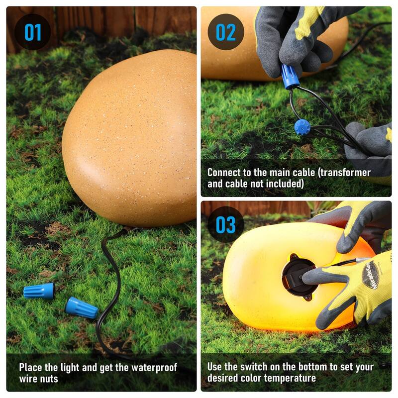 5CCT 3-Size Decorative Stone Lighting Kit, Cobblestone Pathway Lights