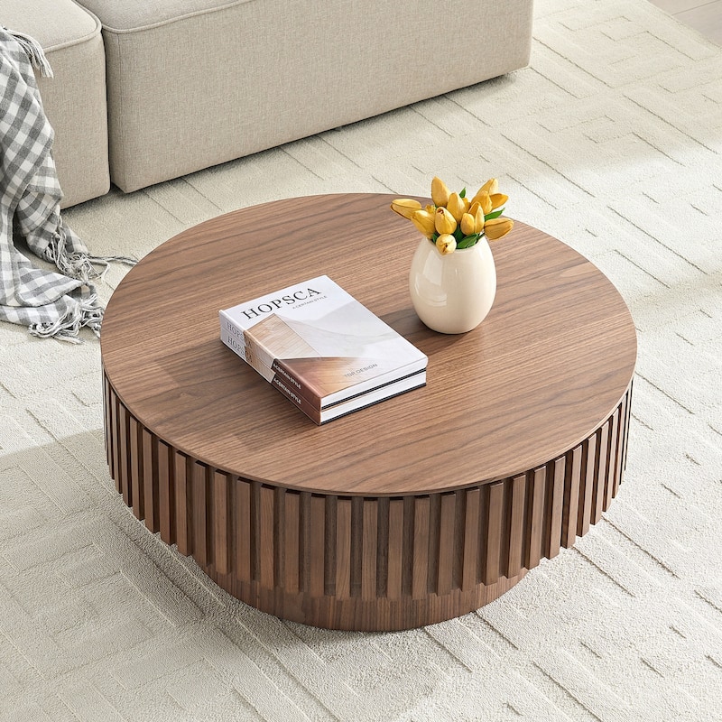 31.49'' Round Coffee Table with Storage Small Coffee Table for Apartment