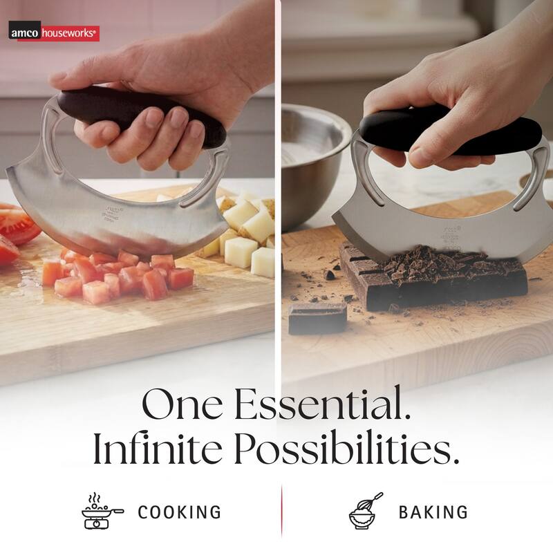 Amco Stainless Steel Handheld Mezzaluna Silicone Handle - 6.25" x 4.75" x 1.5"