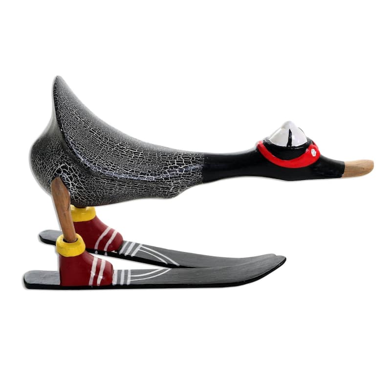 Novica Handmade Downhill Duck In Black Wood Statuette