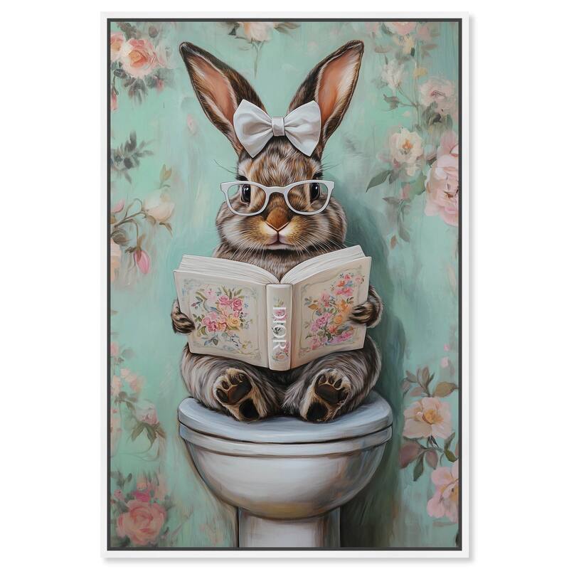 Petite Floral Toilet Bunny Canvas by Art Remedy - White - 20" x 30"