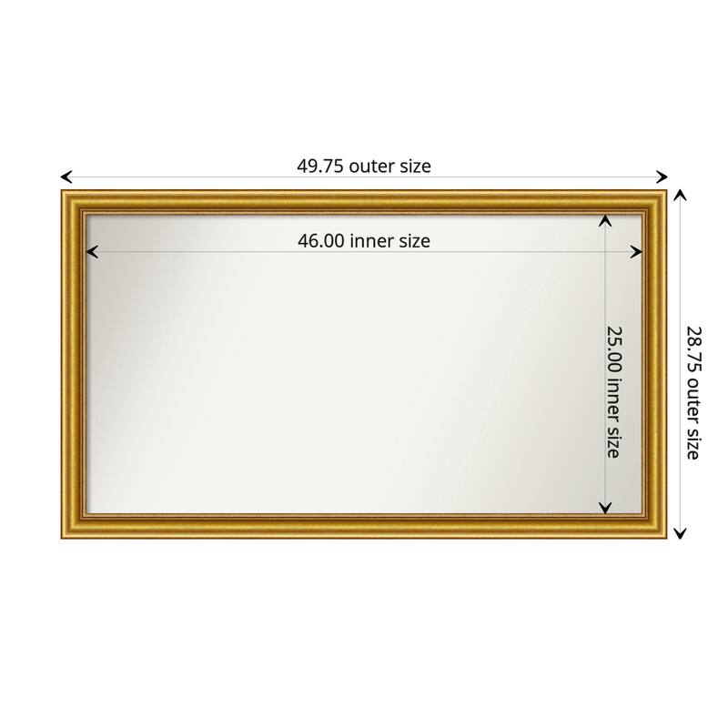 Townhouse Gold Framed Non-Beveled Custom Wall Mirror, Bathroom Vanity Mirror - Outer Size: 49.75 x 28.75