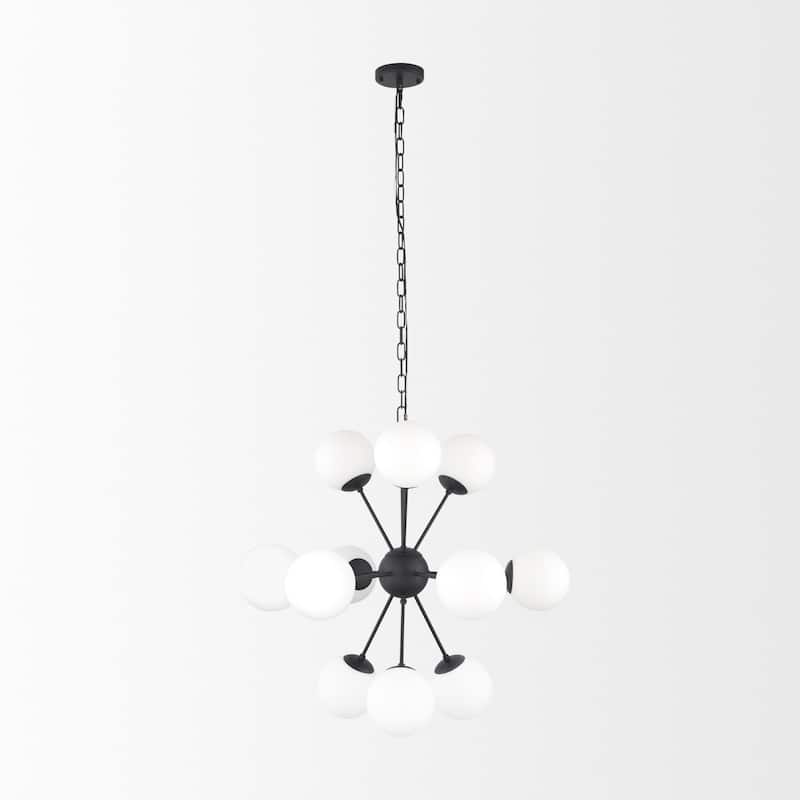 Barbara Matte Black Metal w/ Frosted Glass Globes 11-Light Chandelier - 31.5L x 31.5W x 31.5H