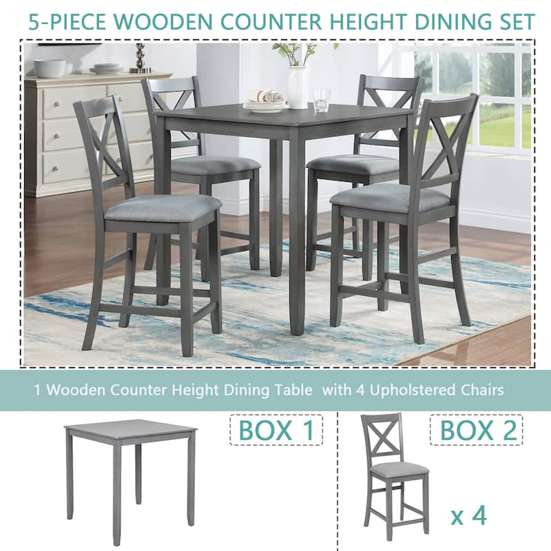 Wooden Dining Rectangular Table set with Bench for 4,Kitchen Table for Small Space,4 Person Counter Height Table