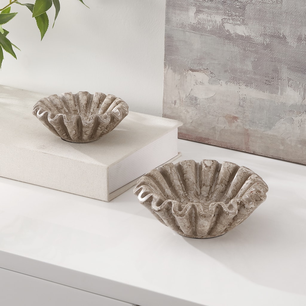 SAFAVIEH Home Soho Greige Resin Ruffle Decorative Bowls Set of 2