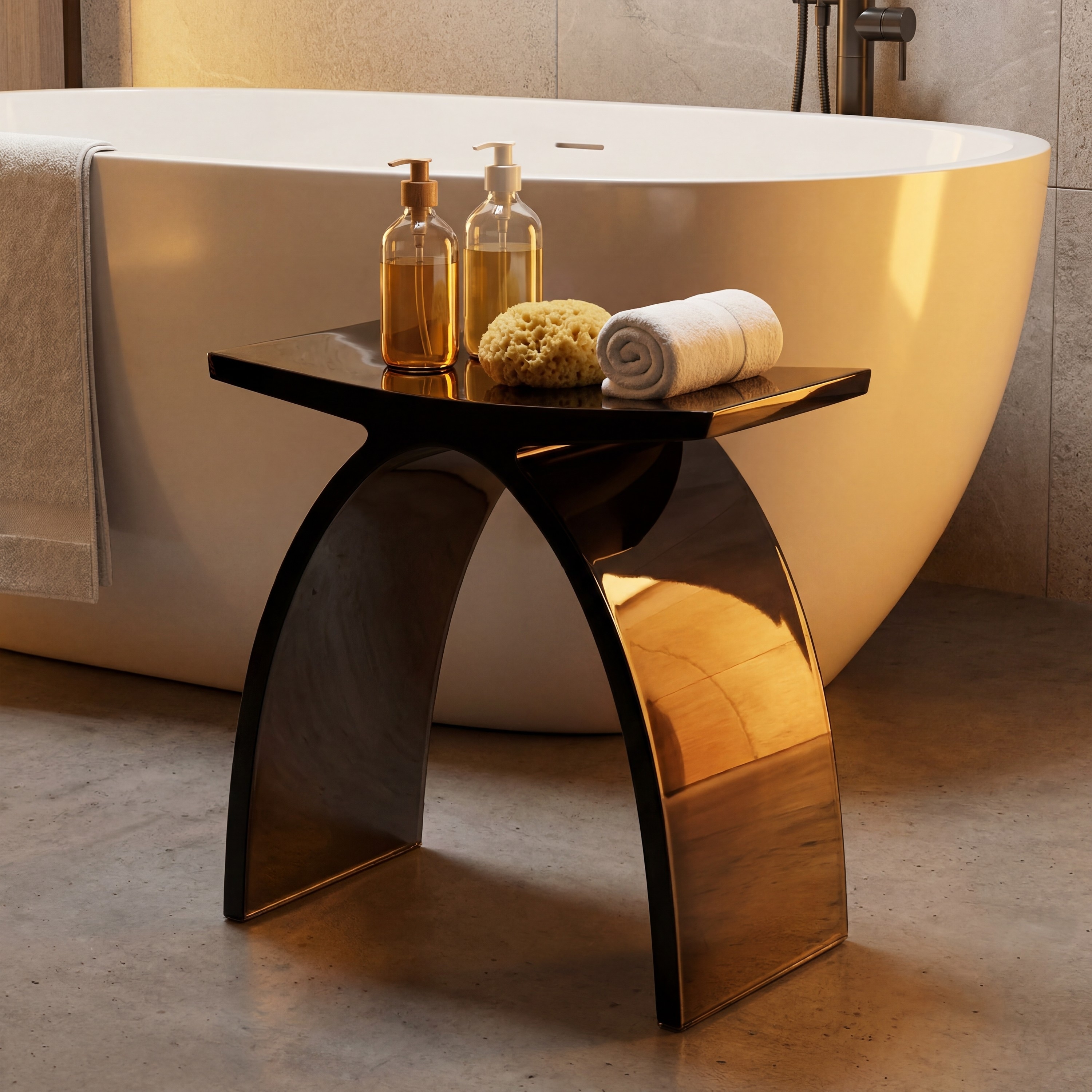 Modern Translucent Resin Shower Stool with Curved Seat, Waterproof Bathroom Bench, Seamless One-Piece Design, 400 lbs. Capacity