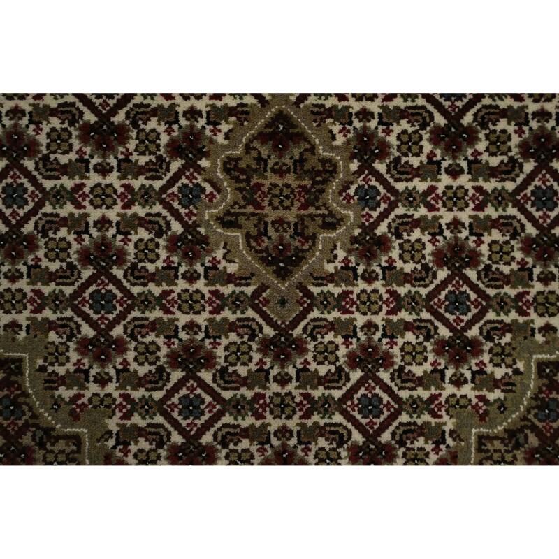 Hand Knotted Oriental 100% Wool Carpet Traditional Medallion Beige & Ivories Tabriz Area Rug - 6' 0'' X 4' 0''