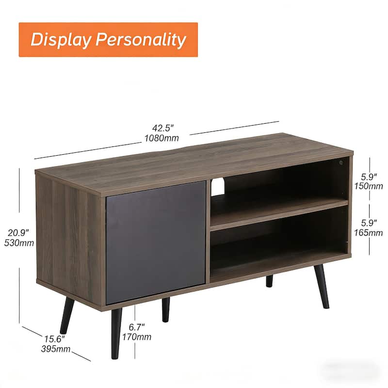 WAMPAT Mid Century Modern TV Stand for 55 inch Flact Screen, Wood TV Cabinet Media Console with Storage