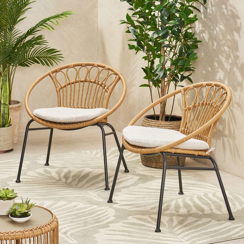 Roomfitters Banya Outdoor Rattan Chair Set with Cushions, Modern Patio Seating for Garden or Balcony, Light Brown - Light Brown