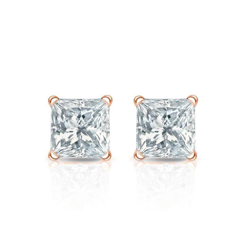 Auriya 14-karat Gold Lab Grown 0.62 carat TDW Princess Diamond Stud Earrings 4-Prong Martini Push-back