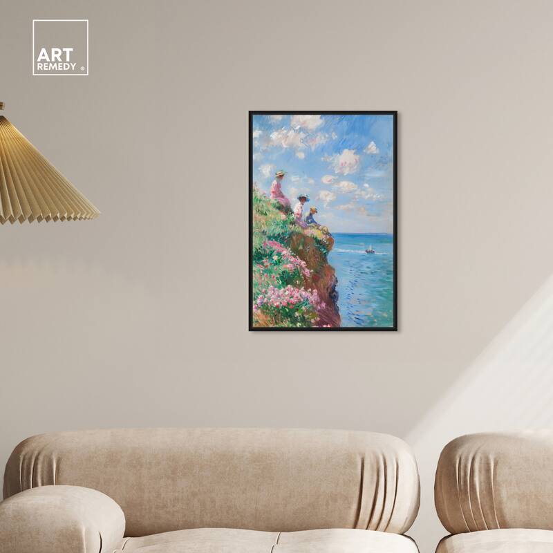 Art Remedy By The Seaside Framed Impressionism 1 Piece Canvas Wall Art /Monet And Van Gogh Inspired Art