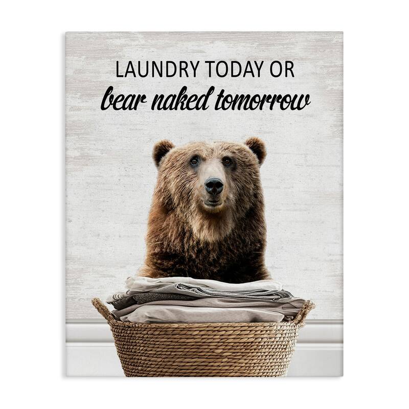 Stupell Laundry Or Bear Naked Canvas Wall Art Design By Lettered and Lined - 16 x 20
