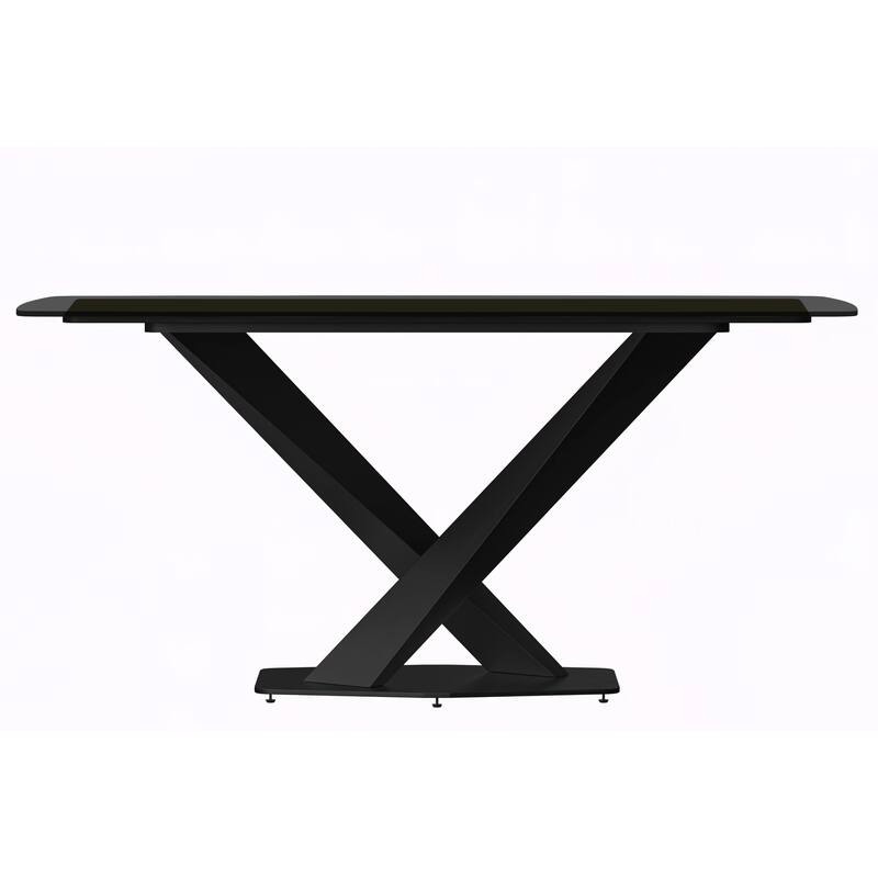 Voren Dining Table with Stone or Glass Tabletop in Black Steel Base