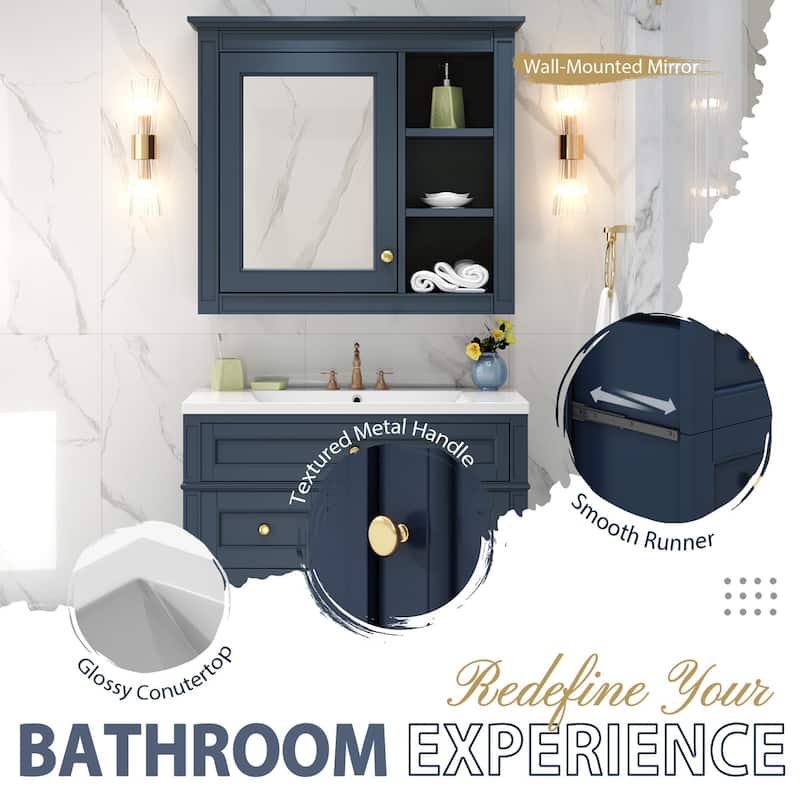 Plywood Freestanding Bathroom Vanity Set in Maple with Mirror Cabinet - 30" x 18"