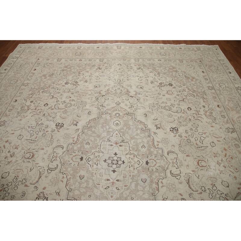 Hand Knotted Oriental 100% Wool Carpet Traditional Floral Beige & Ivories Kashan Area Rug - 12' 3'' X 9' 6''