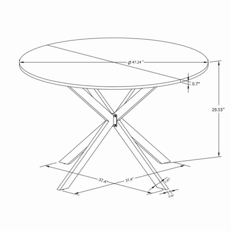 47.24" Round Dining Table with Removable Top and Iron Cross Leg