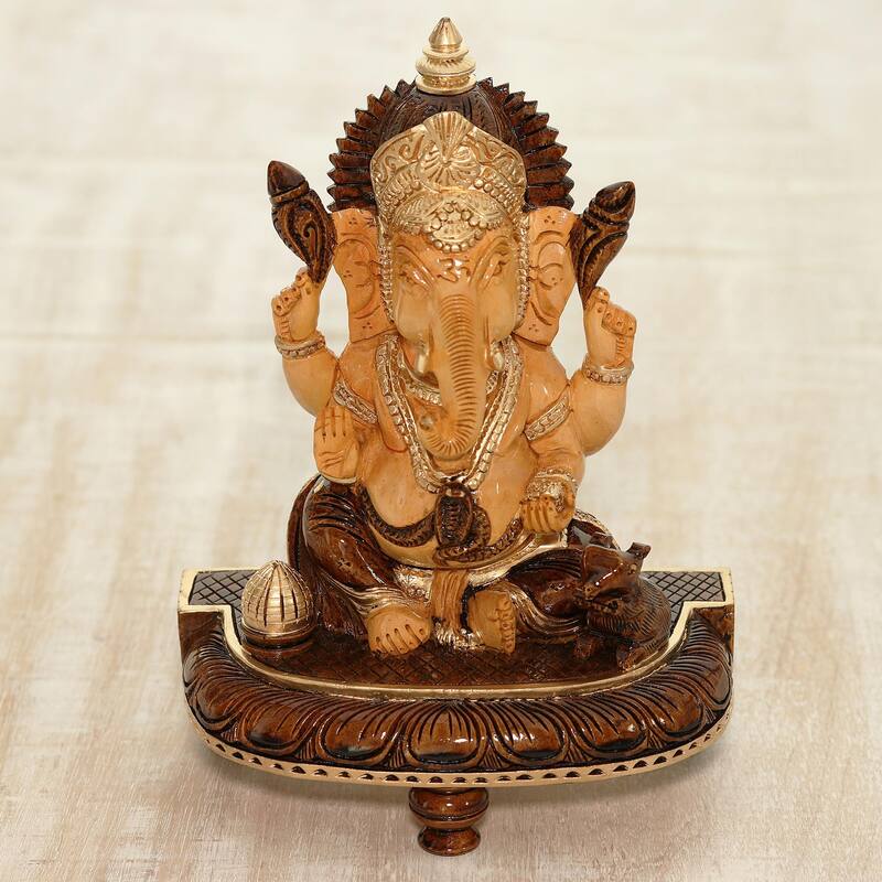 Novica Handmade Auspicious Lord Ganesha Wood Sculpture