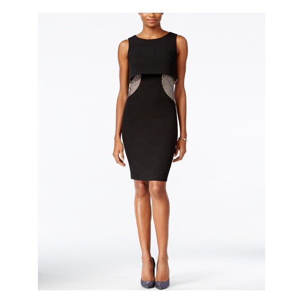 Shop JAX Womens Black Beaded Sleeveless Jewel Neck Knee