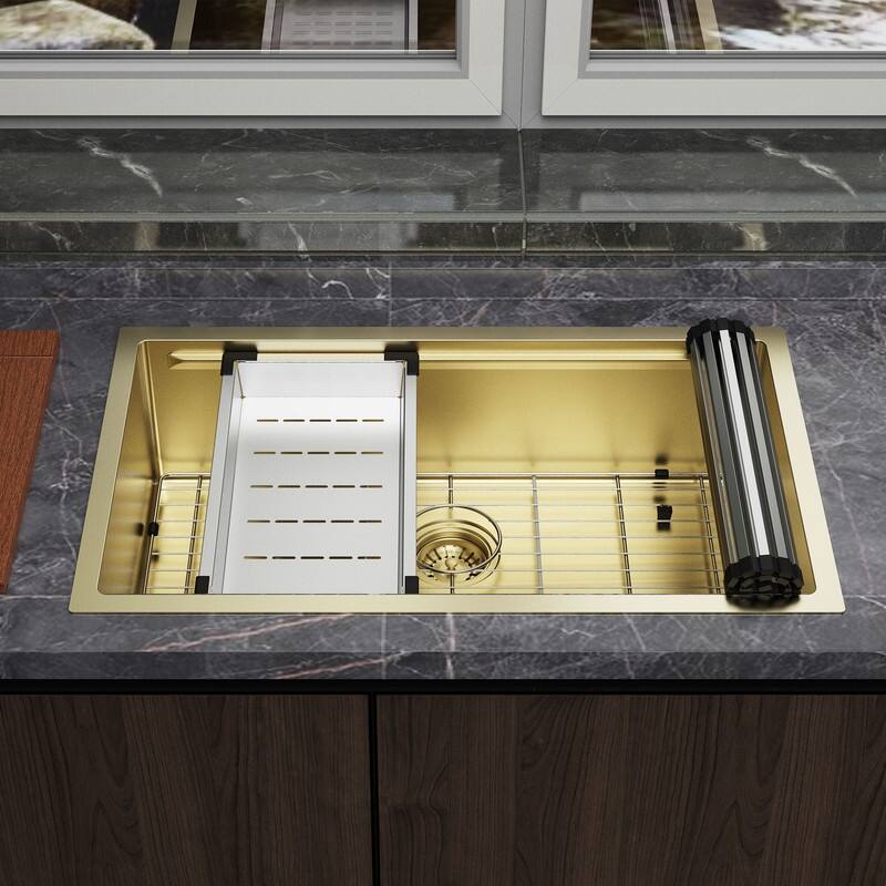 HIGOLD 30 inch Single Bowl Kitchen Sink Undermount,Stainless Steel Nano Sink, PVD Gold
