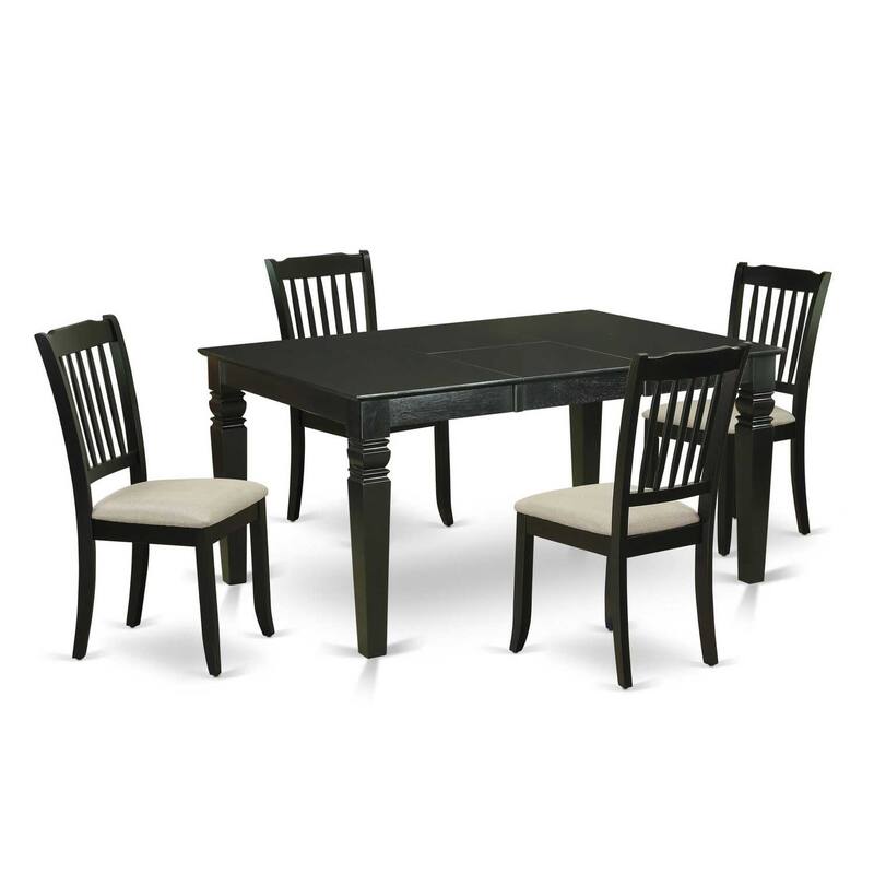 HomeStock 5-Piece Rectangle Black Finish Solid Wood Top Dining table with 4-Chairs with Butterfly Leaf Slat Back