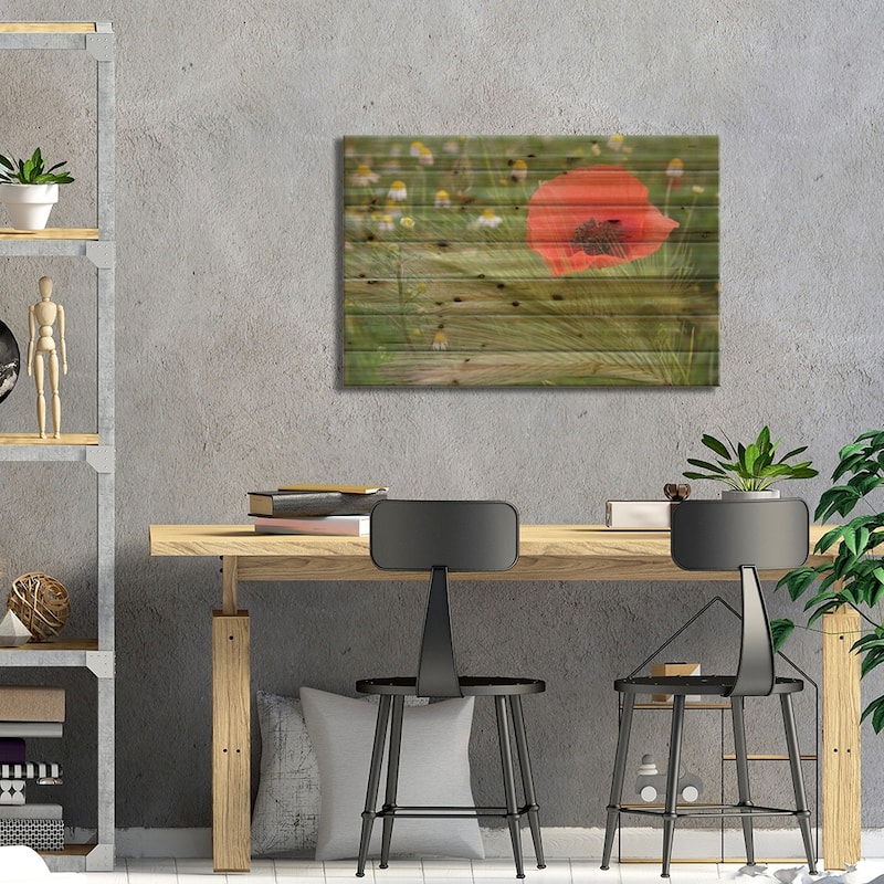 Lone Red Poppy, Tuscany Region, Italy Print On Wood by Adam Jones - Multi-Color