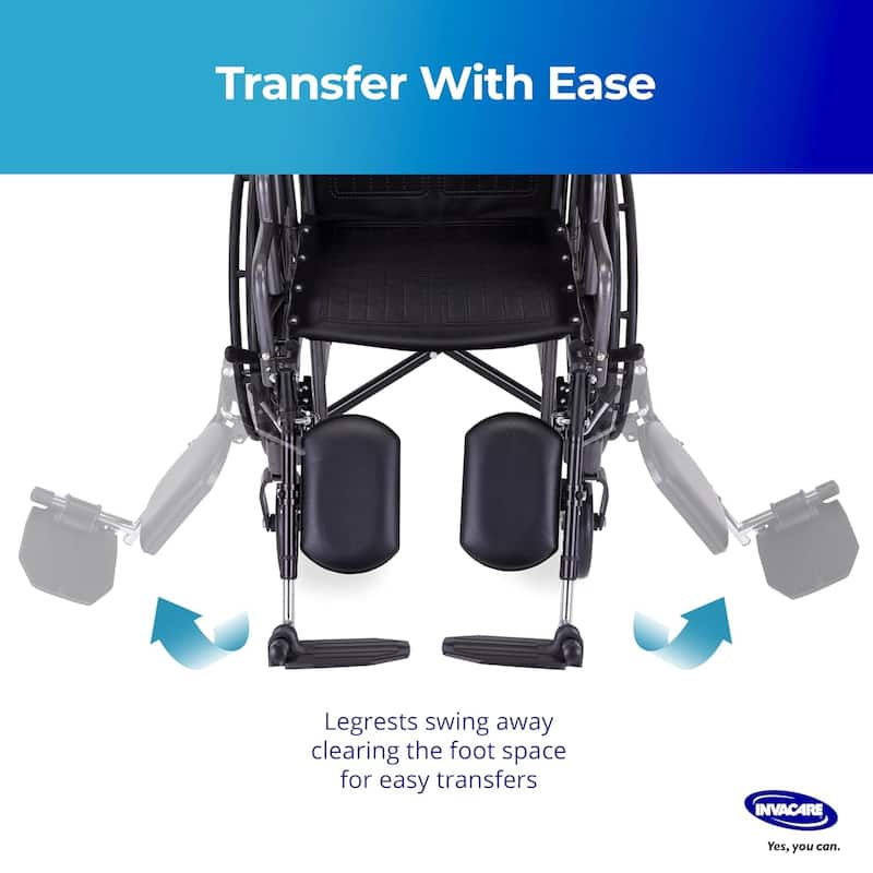 Invacare Wheelchair Elevating Legrests - Padded Calf Pads, Composite Footplates & Swing Away Function - Black