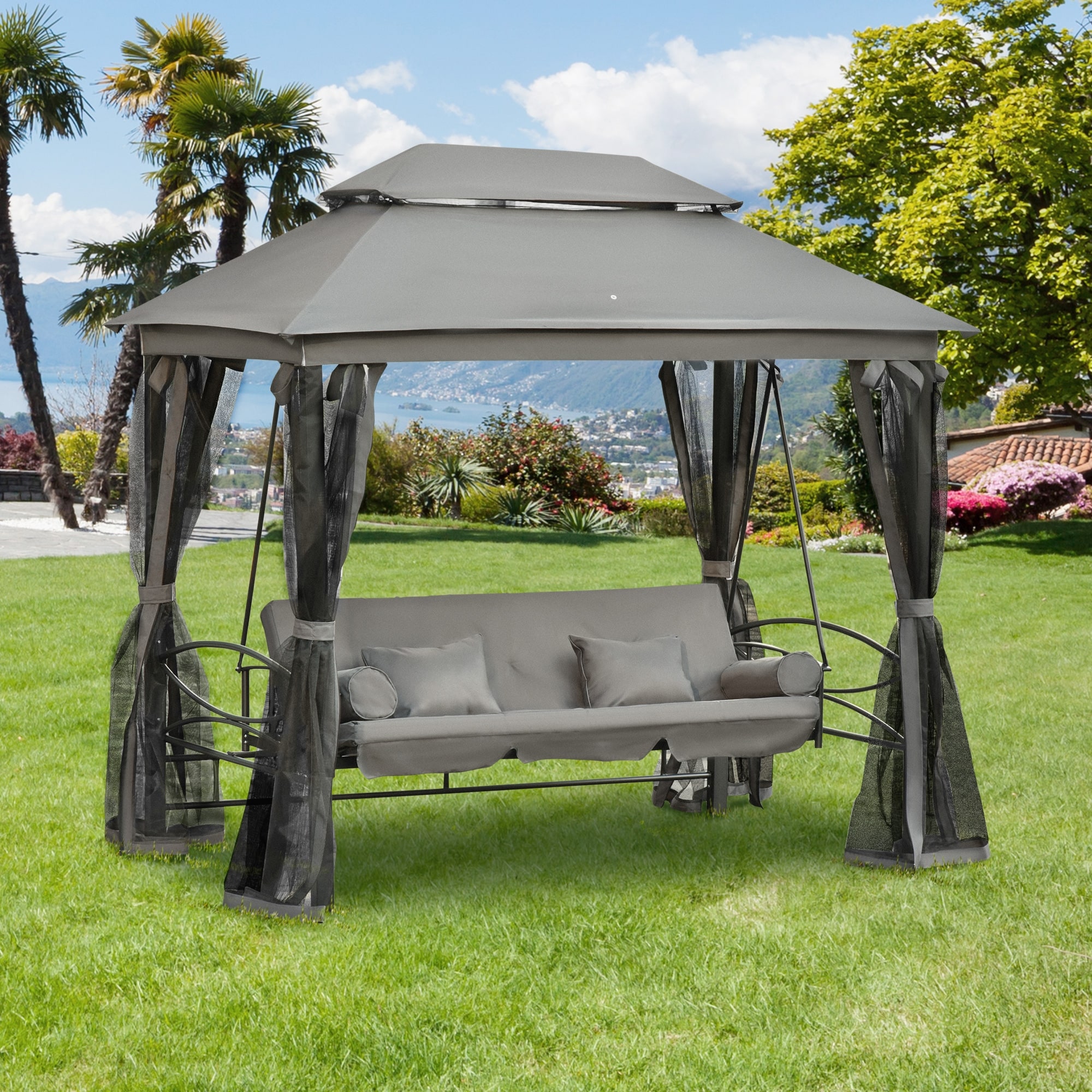 Outsunny 3 Person Outdoor Patio Daybed Gazebo Swing with UV