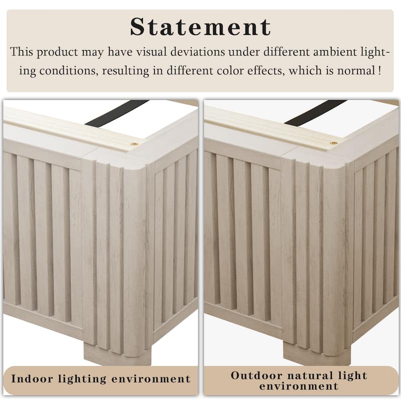 GDFStudio - Modern Solid Wood Low-Profile Platform Bed Frame with Fluted Headboard, Heavy-Duty Support & No Box Spring Needed