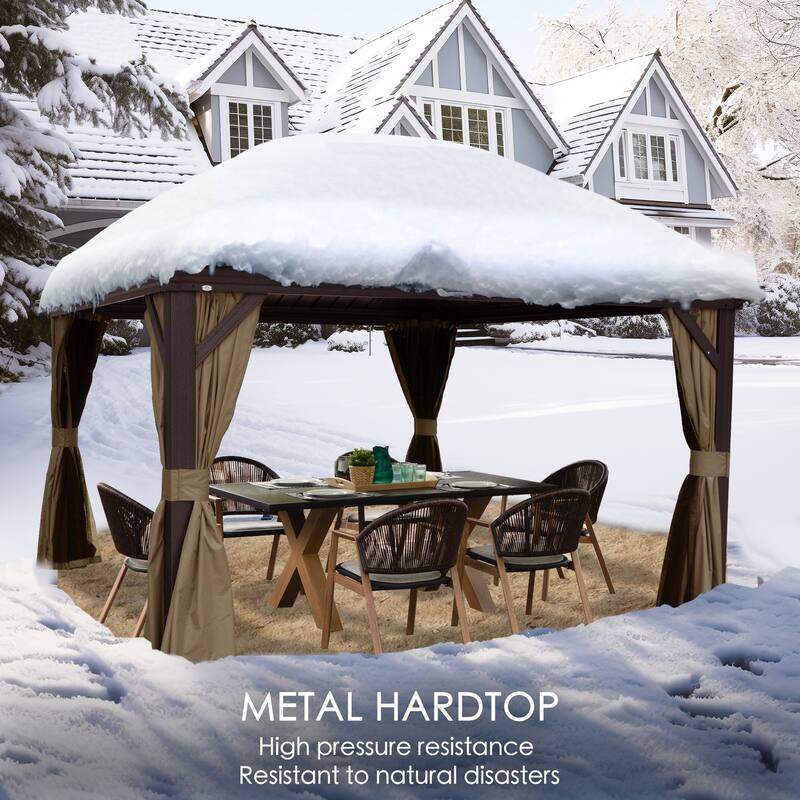 Kozyard Alexander Hardtop Aluminum Gazebo with Mosquito Net and Privacy Curtain