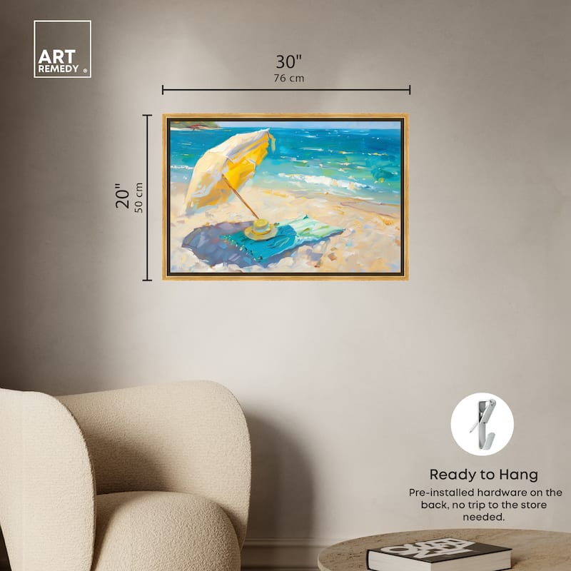 Art Remedy Morning Beach View Framed Colorful Coastal 1 Piece Canvas Wall Art