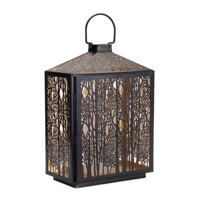 Cut-Out Forest Candle Lantern - 16.25" - Black and Gold