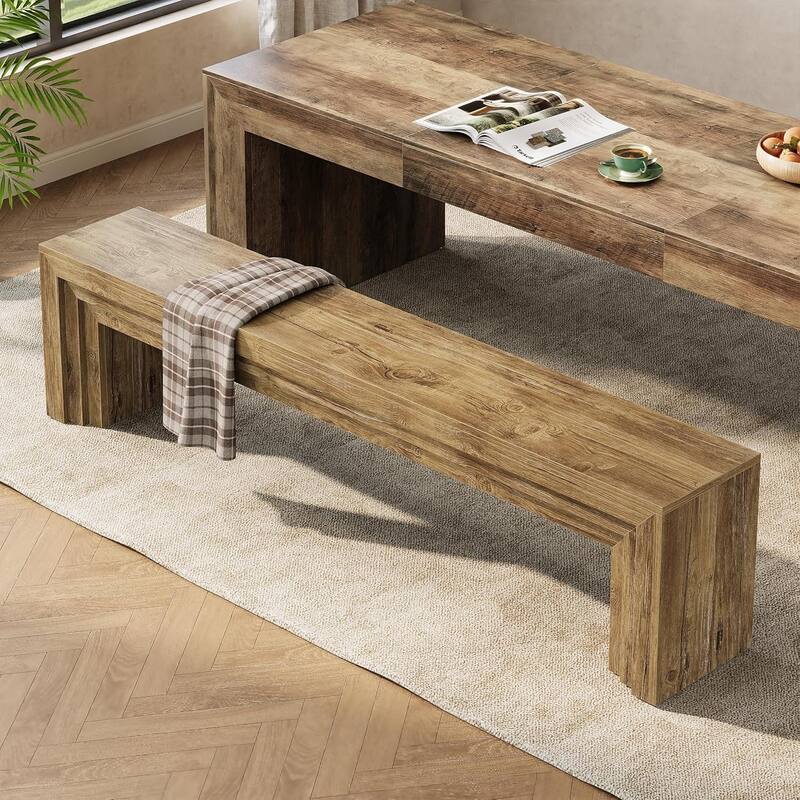 70.9-Inch Wooden Dining Bench, Extra Long Kitchen Bench Seating for Dining/Living Room, Entryway, Bedroom - Brown