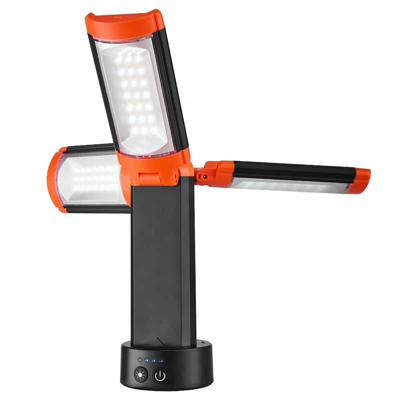 Rechargeable LED Work Light with Adjustable Tripod Stand 3000K–6500K Brightness Control for Camping - Black-Orange