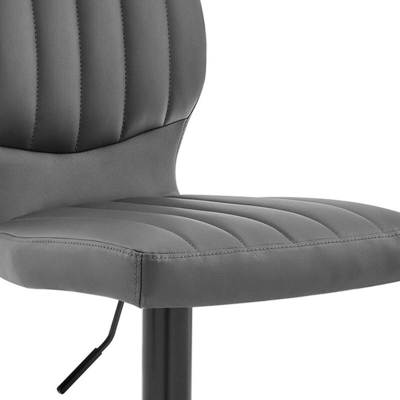 25" Adjustable Swivel Bar Stool with Faux Leather Seat and Matte Black Iron Frame for Kitchen - 46”H x 17”W x 21”D