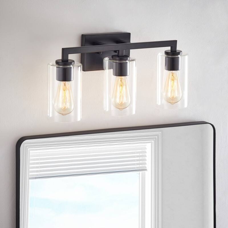 KAWOTI 20.75 inch 3-Light Bathroom Vanity Light with Clear Glass - Matte Black