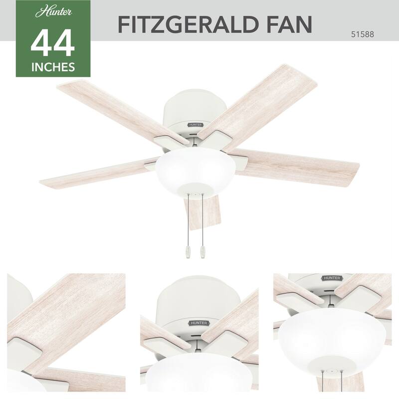 Hunter 44" Fitzgerald Low Profile Ceiling Fan with LED Light Kit and Pull Chain