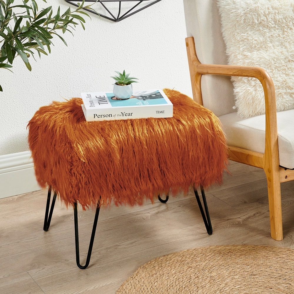 Mongolian Fauxfur Ottoman
