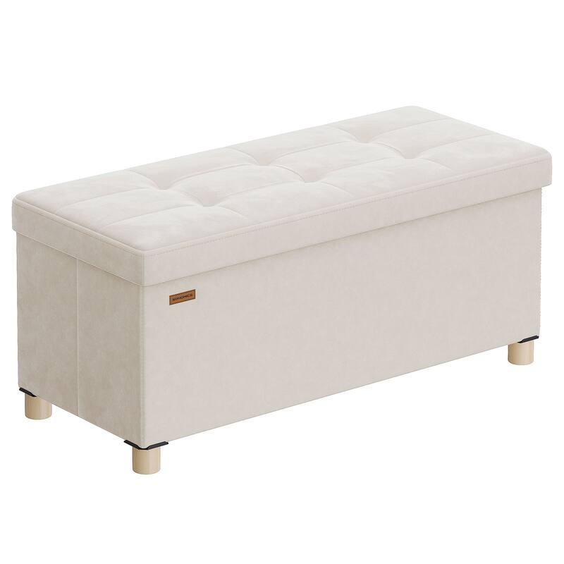Tufted Velvet Ottoman Bench with Storage and Wood Legs Foldable Footstool for Living Room
