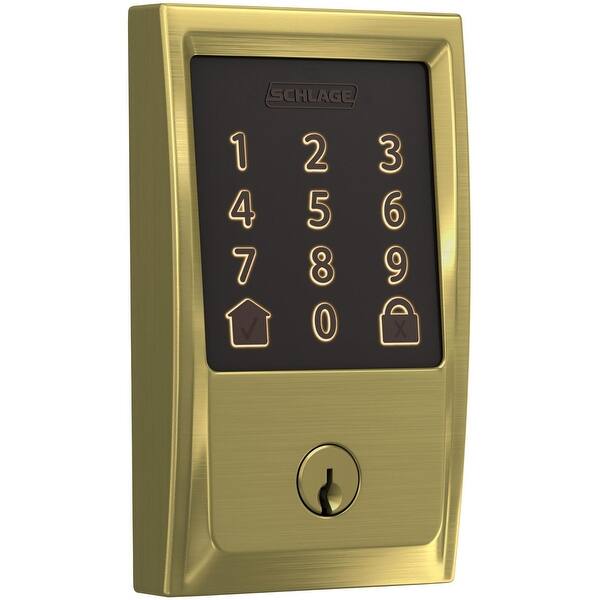 slide 2 of 12, Schlage Encode WiFi Enabled Electronic Keypad Deadbolt with Century Satin Brass