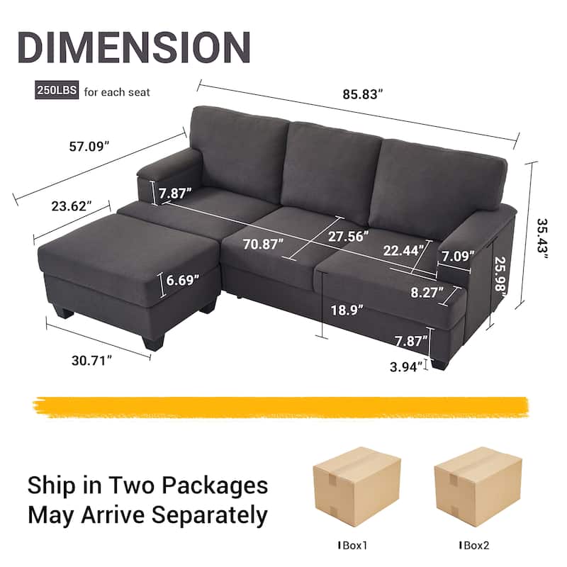 L-shaped Chaise Sectional Sofa with Movable Ottoman, Hidden Storage in Armrests & Seats, Storage Couches with Thick Cushions