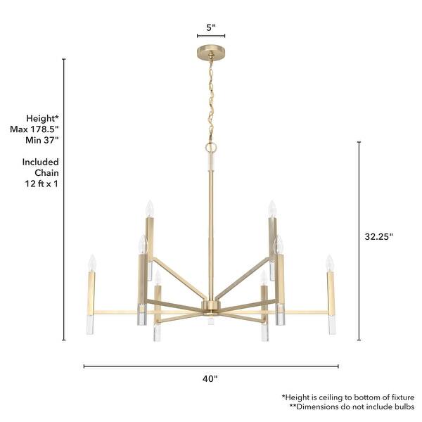 dimension image slide 2 of 4, Hunter Sunjai 9-Light 2-Tier Chandelier - Entry, Dining Room, Living Room - Candle, Geometric, Contemporary, Glam