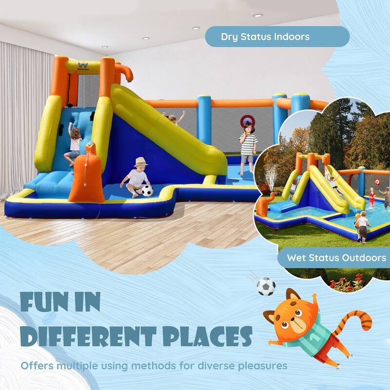 Gymax Giant Soccer-Themed Inflatable Water Slide Bouncer Splash Pool