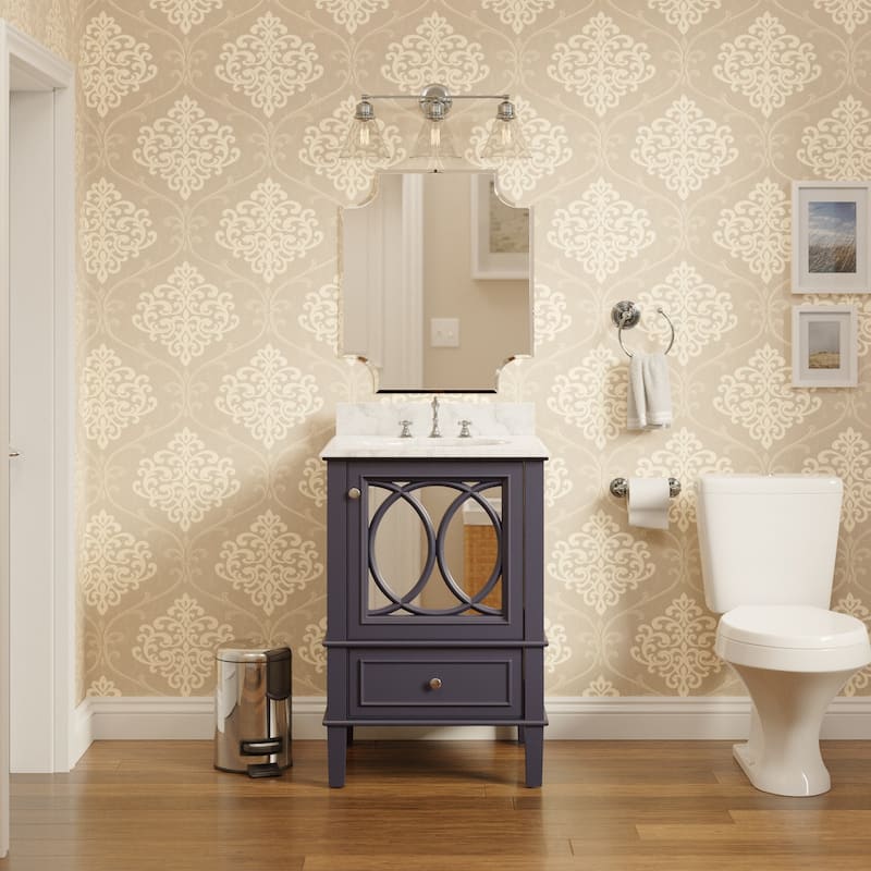 KitchenBathCollection Olivia 24" Bathroom Vanity with Carrara Marble Top - Marine Gray